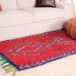 Red Boujaad Rug, Moroccan Rug 3x5 Ft, Authentic Handmade Berber Carpet, Genuine Wool Rug, Area Tapis Berbere, Teppich - thumbnail 3