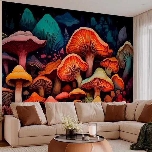 Magic Mushrooms Wall Mural Kids Room Sticker Nursery Fairytale Wallpaper Customizable Design Mushroom Removable Wall Decals - image 1