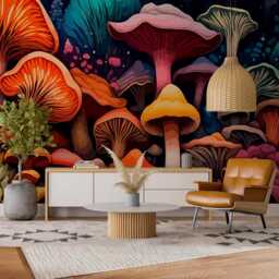 Magic Mushrooms Wall Mural Kids Room Sticker Nursery Fairytale Wallpaper Customizable Design Mushroom Removable Wall Decals - thumbnail 2