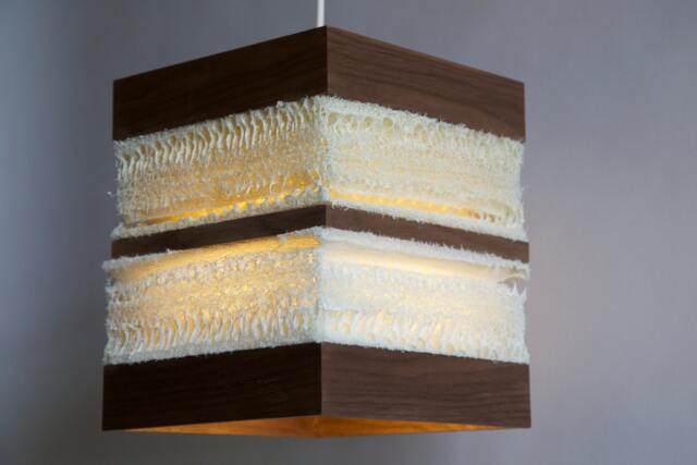 Loofah Cube Pendant Light - Walnut & Vegetable Sponge Handmade Pendant Mood Lighting - image 1