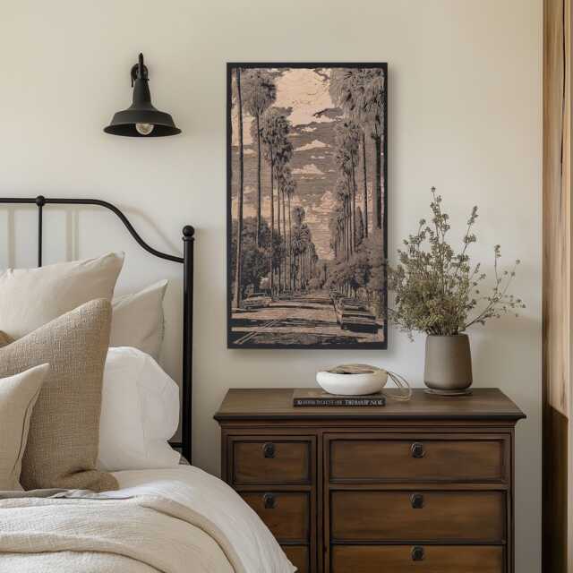 Bird Streets Of Los Angeles Engraved Birch Wood Panel - California House Wall Art, City Scene Illustration, Retro Cali Home Decor Gift - image 1