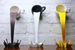 Gravity-Defying Liquid Sculpture, Frozen in Time, A Cup Pouring Liquid -Unique Decor That Is Great For Gifts Coffee, Milk, Gold? You Choose - thumbnail 1