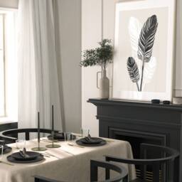 Neutral Wall Prints, Botanical Bedroom Feather Wall Art, Beige Home Decor, Black Set Of 3 Prints A2 A1 - thumbnail 3