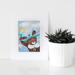 Teddy Bear Statue Of Liberty - Small Print, Nursery Painting, Art, Kids Room Decoration, Wall Art, New York Scenery, Nursery Decoration - thumbnail 3