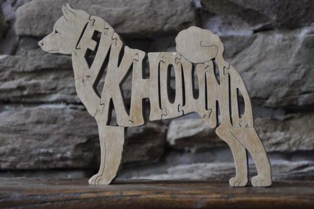 Norwegian Elkhound Dog Puzzle Wooden Hand Cut Toy Figurine
