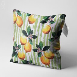 Cushion Cover With Lemons & Green Striped Theme - Double Sided Printing On Soft Chenille Fabric Different Size Options Oeko-Tex?? - thumbnail 3