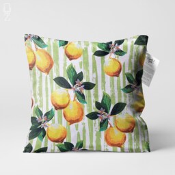 Cushion Cover With Lemons & Green Striped Theme - Double Sided Printing On Soft Chenille Fabric Different Size Options Oeko-Tex?? - thumbnail 1