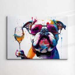 Bulldog Toasting Drink Dog Pet Abstract Modern Painting Wall Art, Framed Canvas Poster Print, Home Kitchen Office Room Decor, Gifts - thumbnail 3