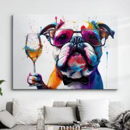 Bulldog Toasting Drink Dog Pet Abstract Modern Painting Wall Art, Framed Canvas Poster Print, Home Kitchen Office Room Decor, Gifts - thumbnail 1