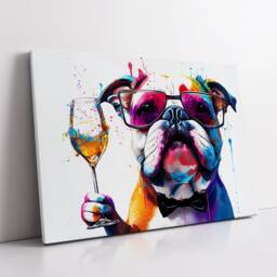 Bulldog Toasting Drink Dog Pet Abstract Modern Painting Wall Art, Framed Canvas Poster Print, Home Kitchen Office Room Decor, Gifts - thumbnail 2