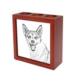 Norwegian Lundehund - Wooden Stand For Candles/Pens With The Image Of A Dog New Collection