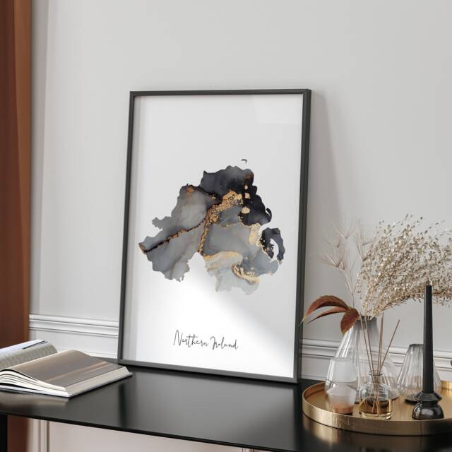 Northern Ireland Map Black & Gold Wall Art Print - United Kingdom Great Britain - image 1