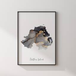 Northern Ireland Map Black & Gold Wall Art Print - United Kingdom Great Britain - thumbnail 2