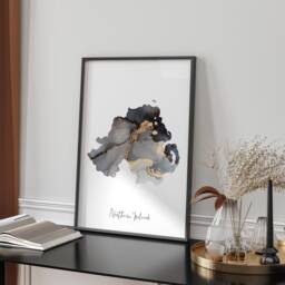 Northern Ireland Map Black & Gold Wall Art Print - United Kingdom Great Britain - thumbnail 1