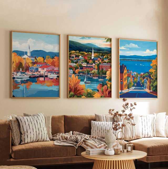Set Of 3 Burlington Posters, Vermont Wall Art Prints, Travel Poster Set, Lake Champlain Scenic Mountain Posters - image 1