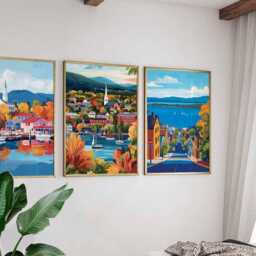 Set Of 3 Burlington Posters, Vermont Wall Art Prints, Travel Poster Set, Lake Champlain Scenic Mountain Posters - thumbnail 3