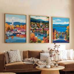 Set Of 3 Burlington Posters, Vermont Wall Art Prints, Travel Poster Set, Lake Champlain Scenic Mountain Posters - thumbnail 1