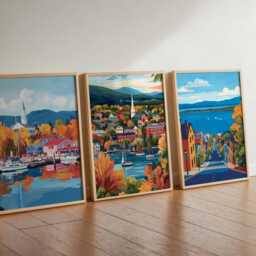 Set Of 3 Burlington Posters, Vermont Wall Art Prints, Travel Poster Set, Lake Champlain Scenic Mountain Posters - thumbnail 2