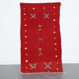 Red Moroccan Kilim Rug Handmade Berber Wool Carpet, Tribal Boho Decor - thumbnail 1