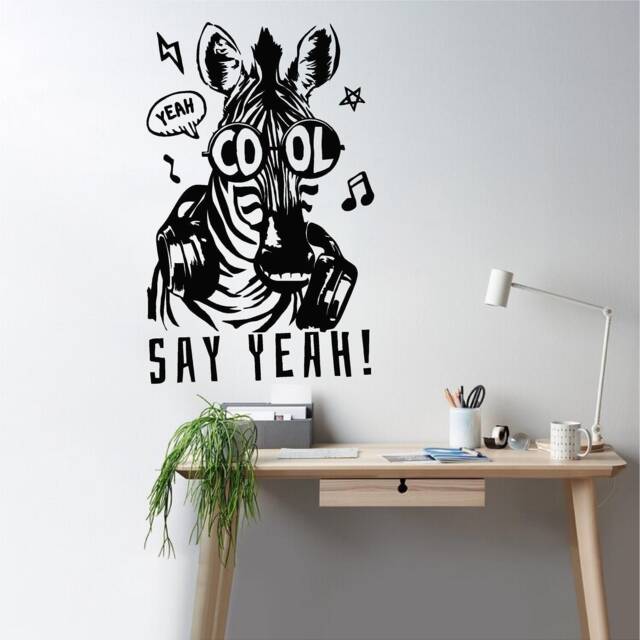 Cool Zebra Say Yeah Vinyl Wall Art, Decal, Sticker, Transfer, Mural, Removable, Decor, Rent Friendly, Interior, Exterior, Full - 0640 - image 1
