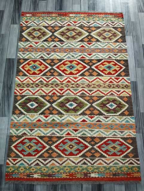 Tribal Kilim Rug, Handmade Artisan Afghan Turkish Navajo Bohemian Flatweave Natural Sheep Wool Rug 178x118 cm - image 1