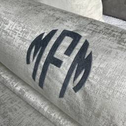 Monogram Personalised Initials Cushion - 16 X 6 Bolster, Elegant Home Decor, UK Handmade Gift, White Silver Cushion, Wedding Birthday Gift - thumbnail 3