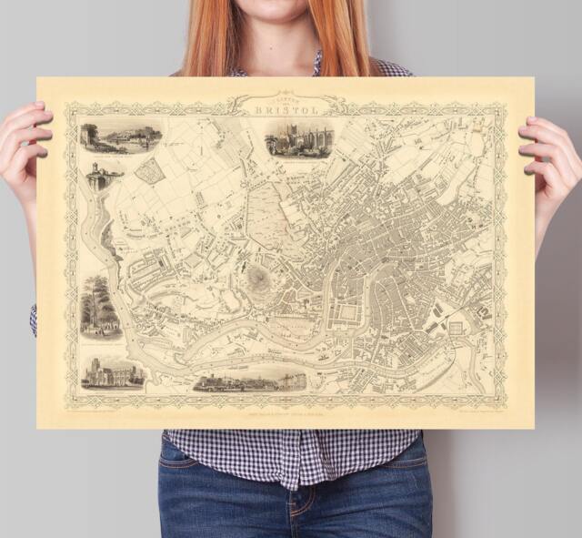 Old Map Of Clifton & Bristol - 1851 Temple Meads, Castle, Redcliffe, Brandon Hill, Queen Square Vintage Poster - image 1