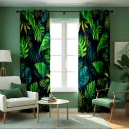 Tropical Leaf & Lush Green Curtains, Monstera & Fern Print Drapes, Palm Leaves Window Treatments, Leafy Bedroom Or Living Room Decor - thumbnail 3