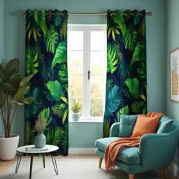 Tropical Leaf & Lush Green Curtains, Monstera & Fern Print Drapes, Palm Leaves Window Treatments, Leafy Bedroom Or Living Room Decor - thumbnail 1