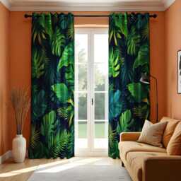 Tropical Leaf & Lush Green Curtains, Monstera & Fern Print Drapes, Palm Leaves Window Treatments, Leafy Bedroom Or Living Room Decor - thumbnail 2