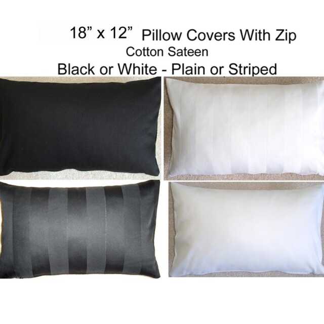 "12x18 Tempur Travel Pillow Cover White Black Cotton Sateen Thread Count Small 45x30cm Oblong Case Pillowcase 18""x12" - image 1