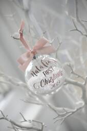 Snow Filled Personalised First Christmas Bauble Rose Gold, Pink, Christmas, Baby Gift, New Bauble, 2025 - thumbnail 1