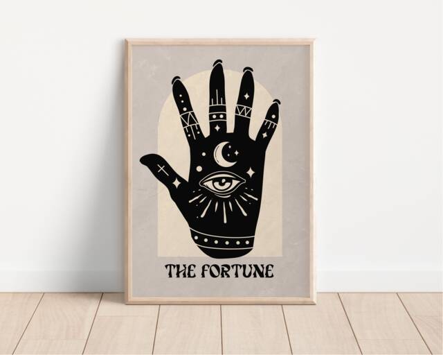 The Fortune Tarot Card Style Print - Bohemian Mystical Poster, Spiritual Art, Celestial Sun Moon Decor, Occult, Palmistry, Teller - image 1