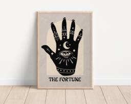 The Fortune Tarot Card Style Print - Bohemian Mystical Poster, Spiritual Art, Celestial Sun Moon Decor, Occult, Palmistry, Teller - thumbnail 1