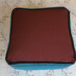 Vintage Kilim Rug Pouf, Turquoise & White Square Ottoman - thumbnail 4