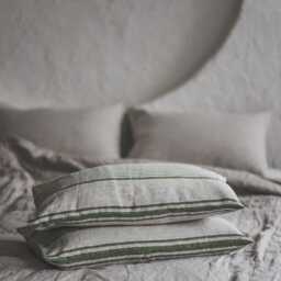 French Style Linen Pillowcase With Green Stripes, Natural Cushion Cover, Throw Pillow Heavyweight Soft Pillowcase - thumbnail 3