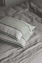 French Style Linen Pillowcase With Green Stripes, Natural Cushion Cover, Throw Pillow Heavyweight Soft Pillowcase