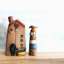 Miniature Ceramic House, Rustic Lighthouse, Home Decor, Collectibles, Inspiring Art, Gift Dad - thumbnail 2