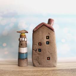 Miniature Ceramic House, Rustic Lighthouse, Home Decor, Collectibles, Inspiring Art, Gift Dad - thumbnail 4