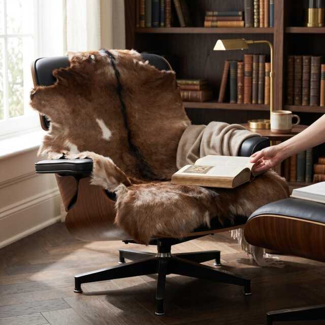 Genuine Brown White Goat Skin Rug - Natural Animal Hide Throw, Rustic Decor - image 1
