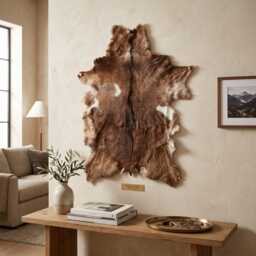 Genuine Brown White Goat Skin Rug - Natural Animal Hide Throw, Rustic Decor - thumbnail 3