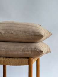Brown Striped Pillow Case Linen Hemp Blend, Neutral Farmhouse Decor - thumbnail 1