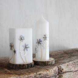 Pillar Candle With Real Pressed Violets, Handmade Hygge Home Decor - thumbnail 4