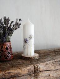 Pillar Candle With Real Pressed Violets, Handmade Hygge Home Decor - thumbnail 1