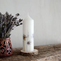 Pillar Candle With Real Pressed Violets, Handmade Hygge Home Decor - thumbnail 2