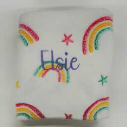 Rainbow Embroidered Baby Blanket Personalised Name - Boys & Girls Soft Nursery Wrap - thumbnail 2