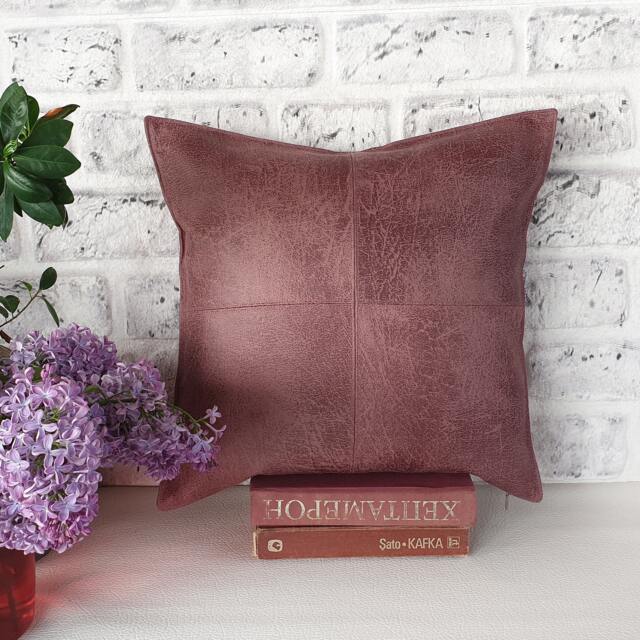 Dusty Rose Faux Leather Look Fabric Piecewise Square Design Pillow Cover /Modern Scandinavian Homedecor-1Pcs - image 1