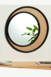 Rattan Round Wall Mirror - Handmade Retro Home Decor - thumbnail 1