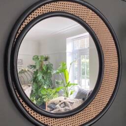 Rattan Round Wall Mirror - Handmade Retro Home Decor - thumbnail 2