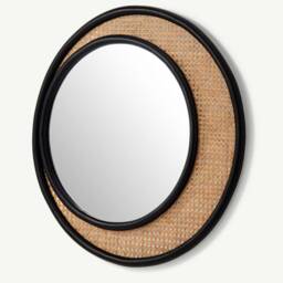 Rattan Round Wall Mirror - Handmade Retro Home Decor - thumbnail 3